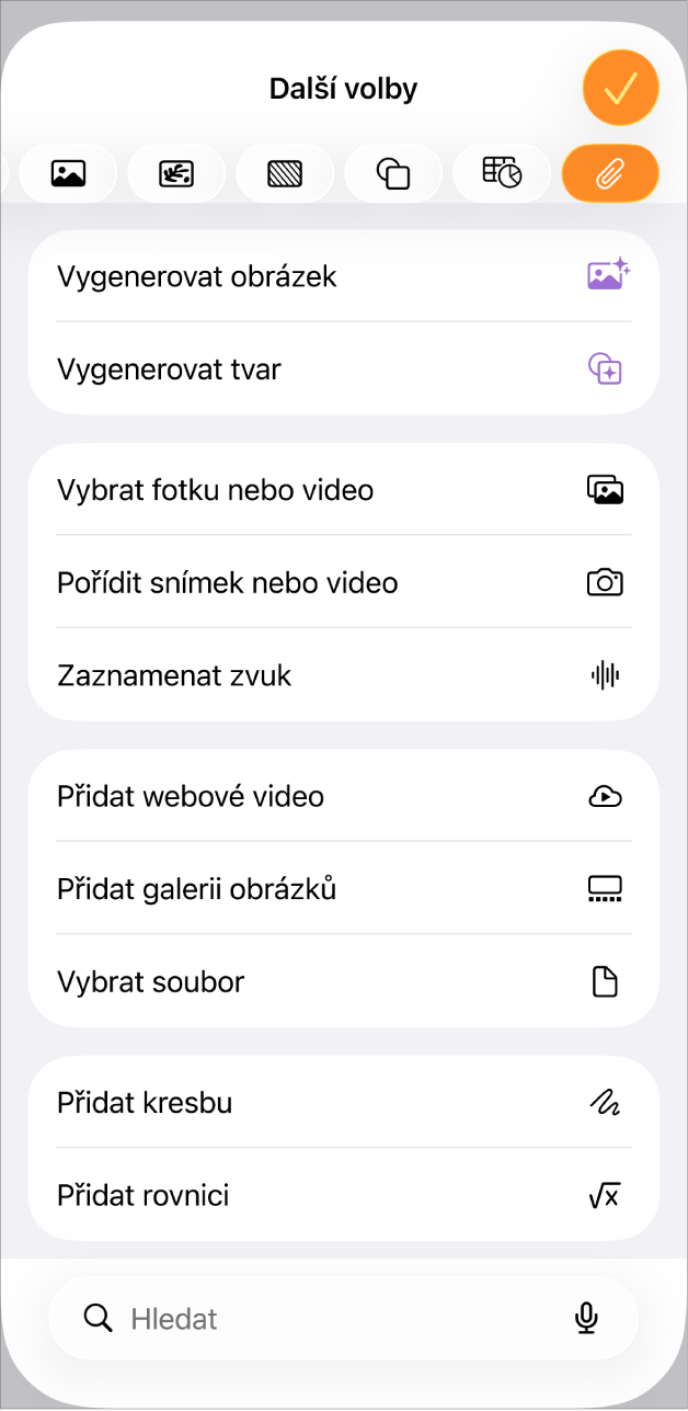 Zobrazená nabídka Přidat médium