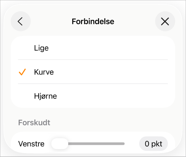 Forbindelsesmulighederne med Kurve valgt.