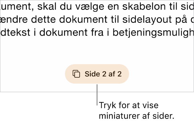 Et åbent dokument med sidetalknappen i midten nederst på skærmen.