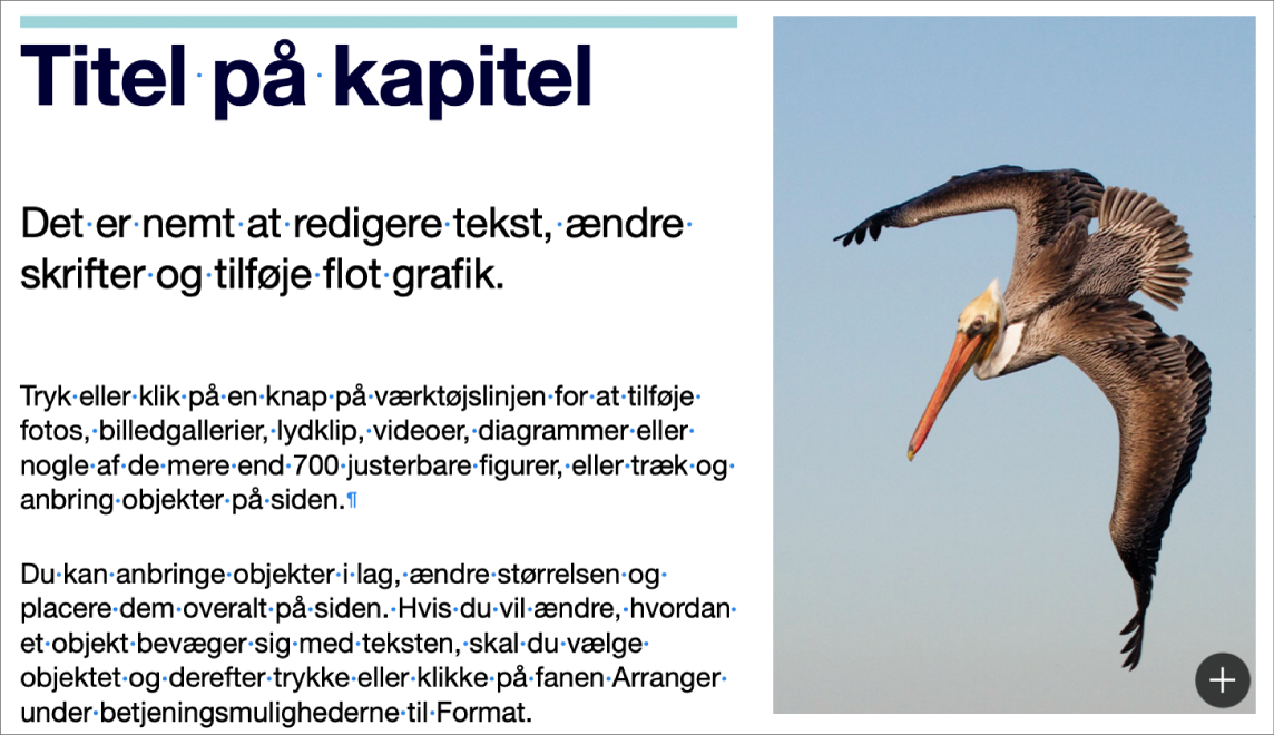 Tekst, der viser symboler for et afsnitsskift og et sektionsskift.