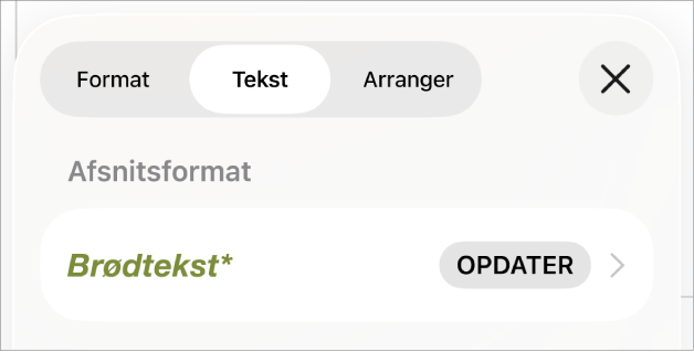 Afsnitsformatet Brødtekst med en stjerne.