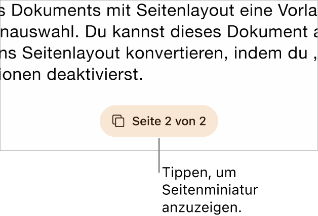 Ein geöffnetes Dokument mit der Taste für die Seitenzahl unten in der Mitte des Bildschirms