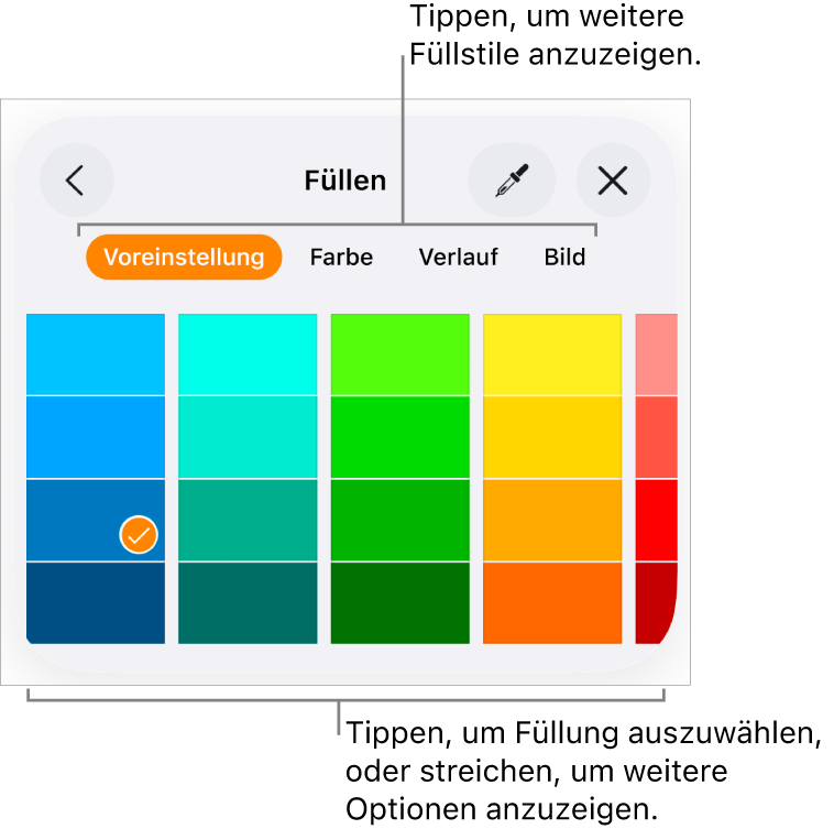 Fülloptionen im Tab „Stil“ der Taste „Format“