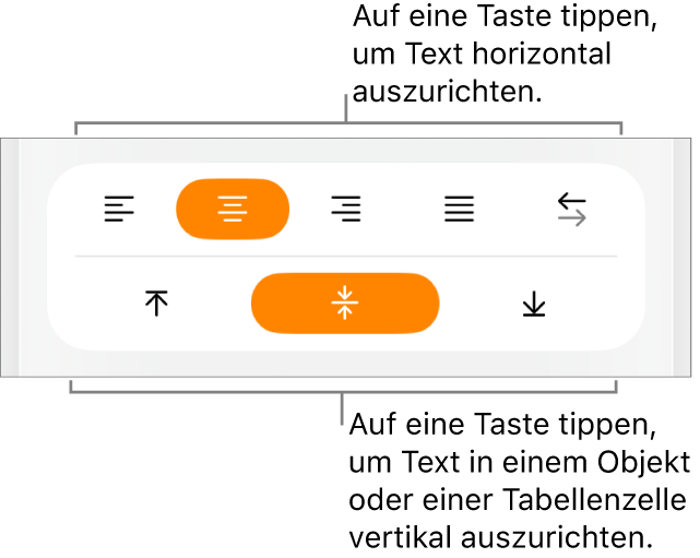 Horizontale und vertikale Ausrichtungstasten für Text