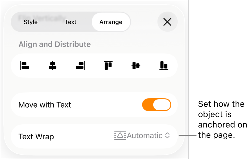 The Arrange controls with Move with Text and Text Wrap.