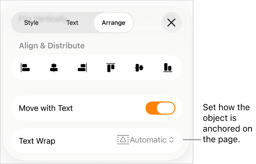 The Arrange controls with Move with Text and Text Wrap.