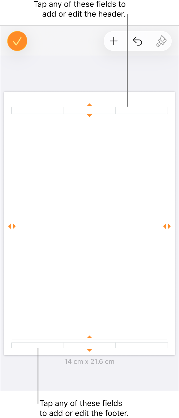 The More Options view with three fields at the top of the document for headers and three fields at the bottom for footers.
