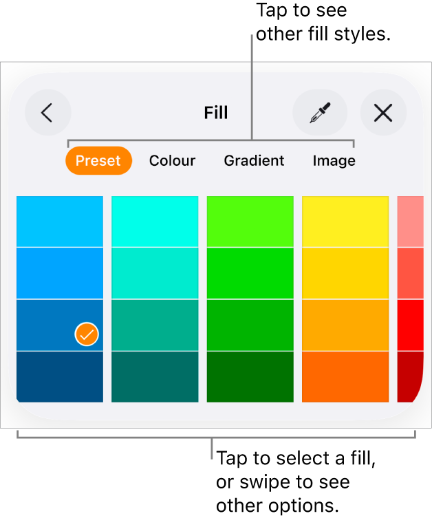 Fill options in the Style tab of the Format button.
