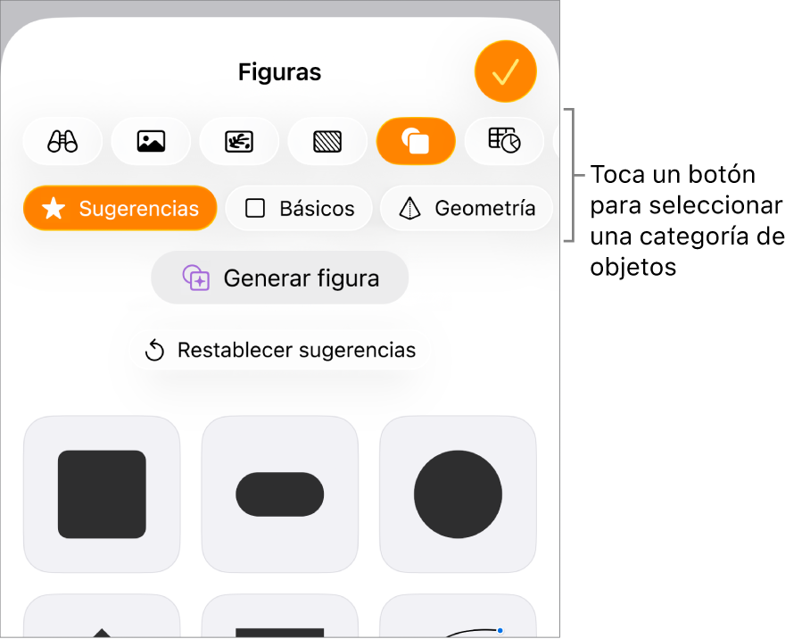 Se abren los controles Insertar con botones para agregar tablas, gráficas, texto, figuras y contenidos en la parte superior.