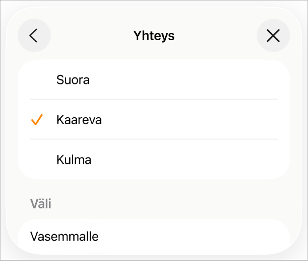 Yhteys-säätimet ja Käyrä valittuna.