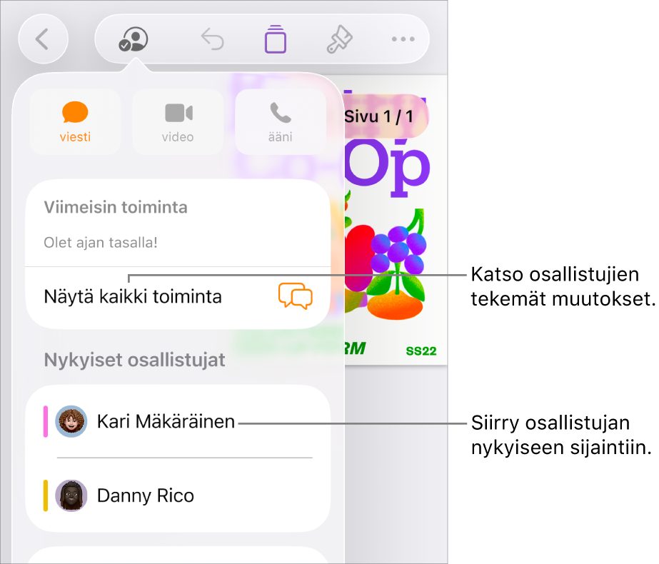 Yhteistyövalikko, jonka luettelossa on nykyiset osallistujat.