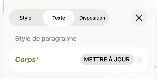 Le style de paragraphe Corps suivi d’un astérisque.