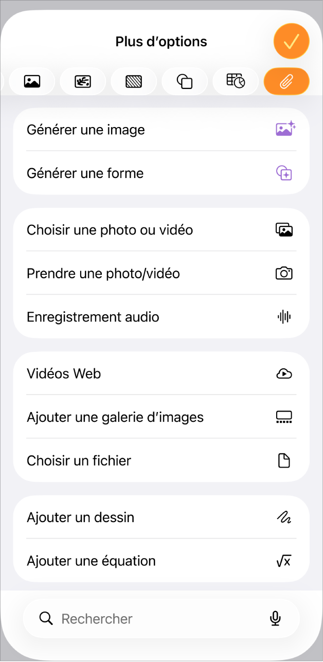 Menu Ajouter un contenu multimédia affiché.