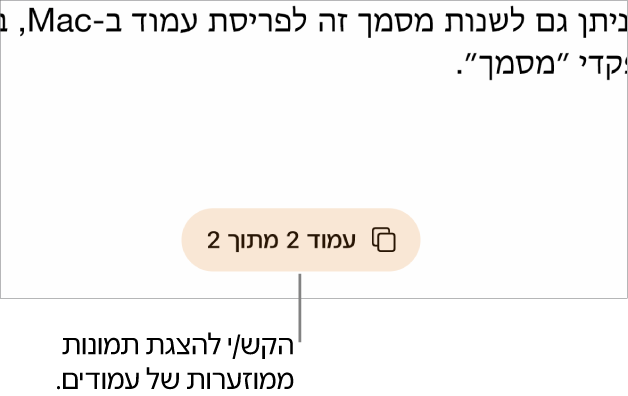 מסמך פתוח, עם כפתור מספר העמוד במרכז חלקו התחתון של המסך.