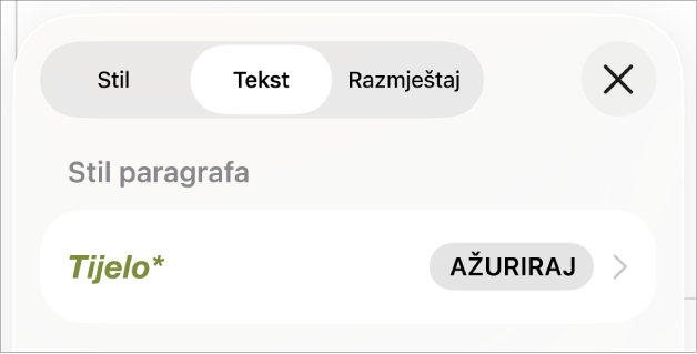 Stil paragrafa Tijelo s asteriskom do njega.