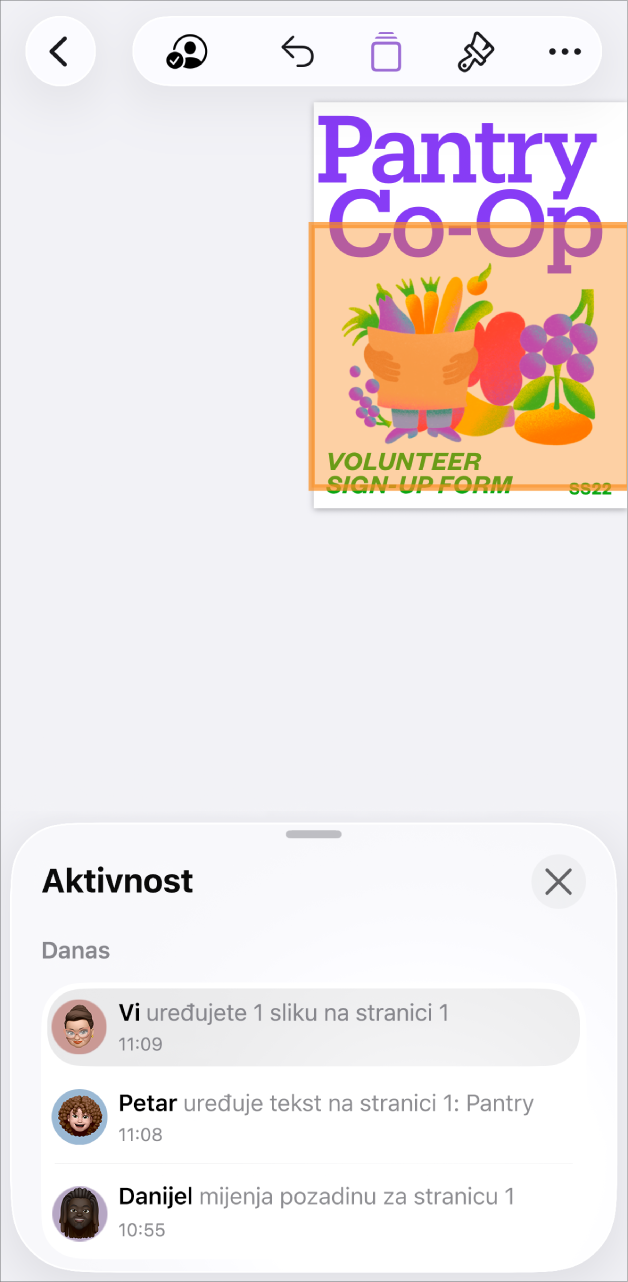 Izbornik suradnje s trenutačnim sudionicima na popisu.