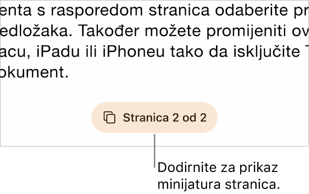 Otvoreni dokument s tipkom broja stranica u sredini na dnu zaslona.