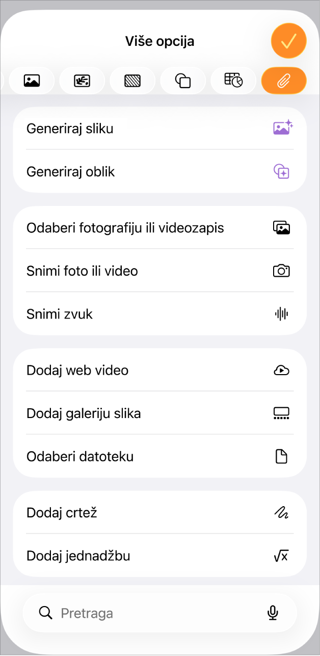 Prikazani izbornik Dodaj medije.