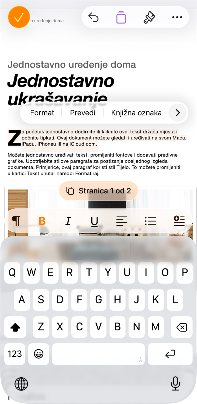 U otvorenom dokumentu odabran je tekst držača teksta predloška.