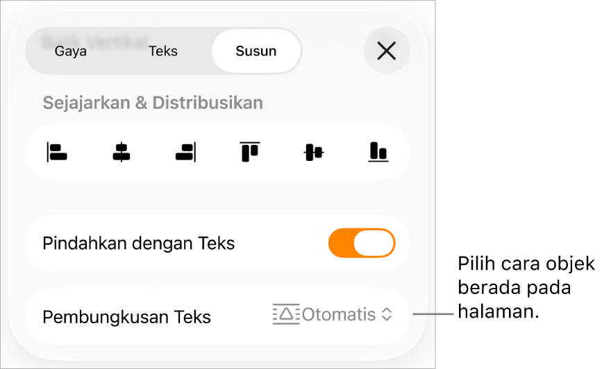Kontrol Susun dengan Pindahkan dengan Teks dan Pembungkusan Teks.