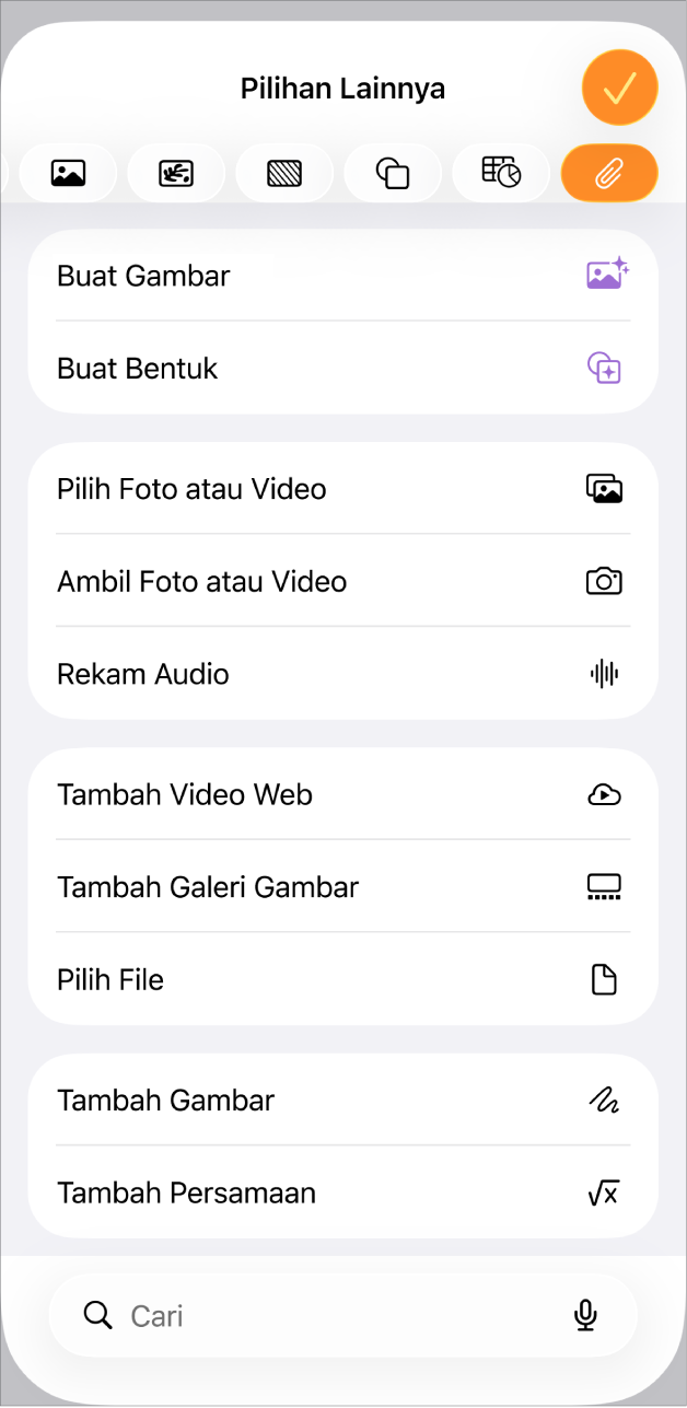 Menu Tambah Media ditampilkan.