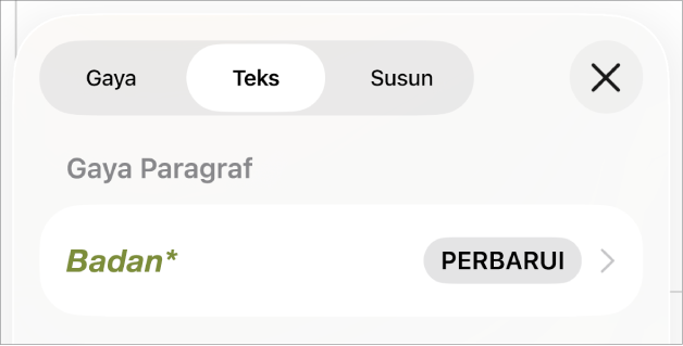 Gaya Badan paragraf dengan asterisk di sampingnya.