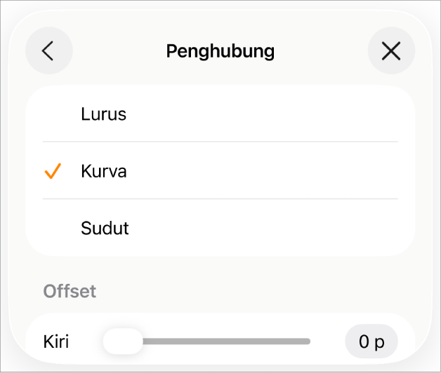 Kontrol Koneksi dengan Kurva dipilih.