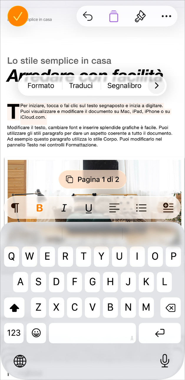 In un documento aperto, il testo segnaposto del modello è selezionato.