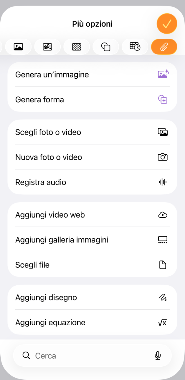 Viene visualizzato il menu “Aggiungi media”.