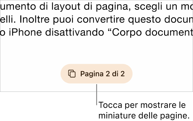 Documento aperto con il pulsante del numero di pagina nella parte inferiore centrale dello schermo.