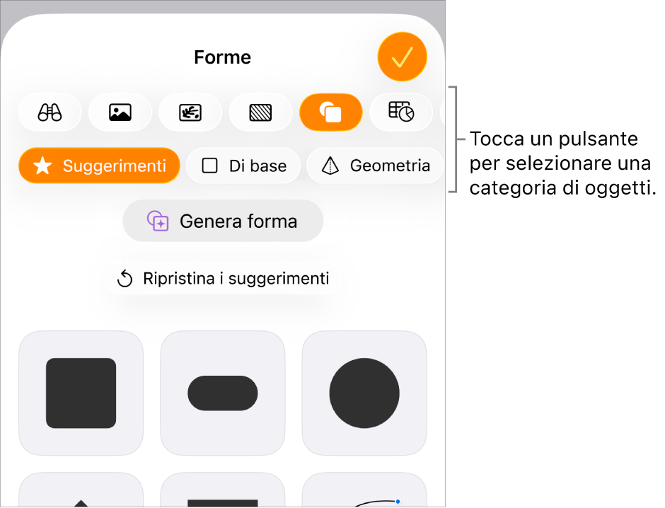 I controlli Inserisci con sopra pulsanti per aggiungere tabelle, grafici, testo, forme e file multimediali.