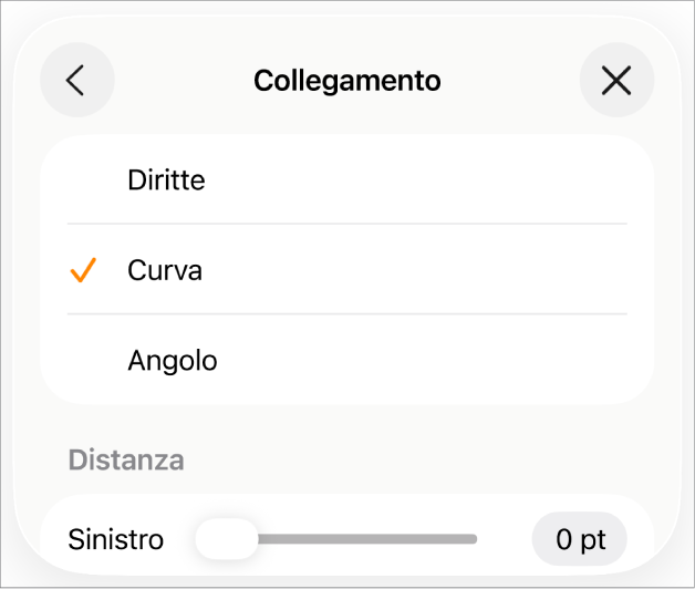 I controlli Connessione con Curva selezionato.