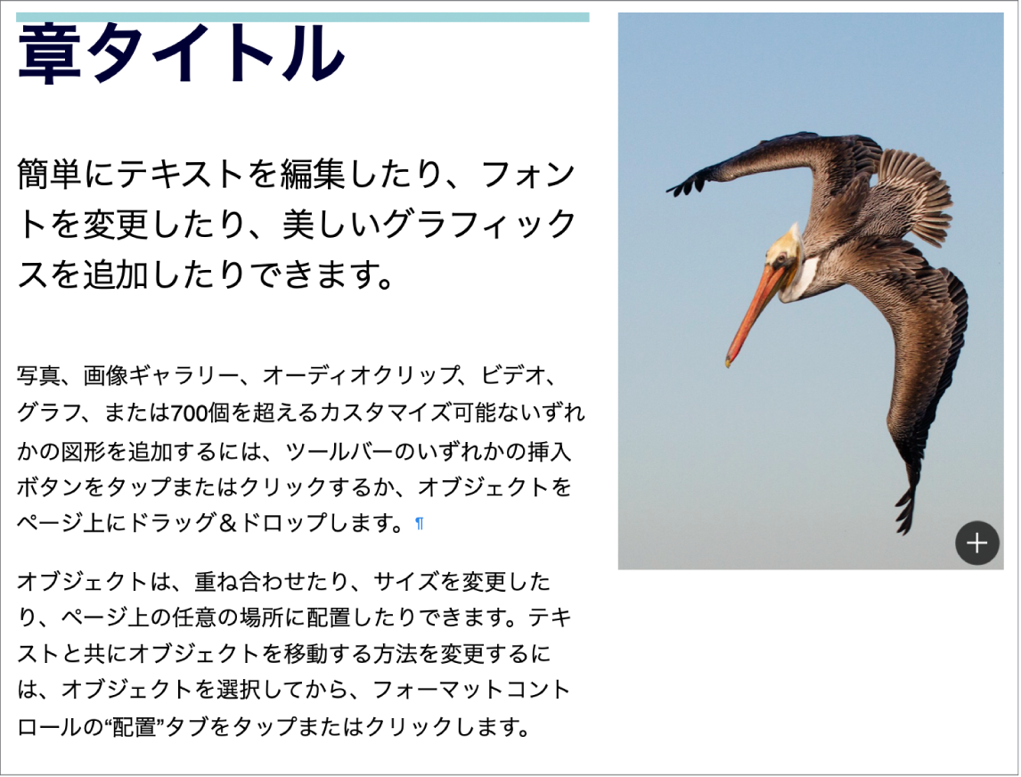 段落区切りとセクション区切りの記号が表示されたテキスト。