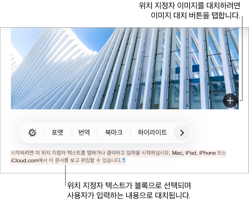 위치 지정자 텍스트 및 이미지.