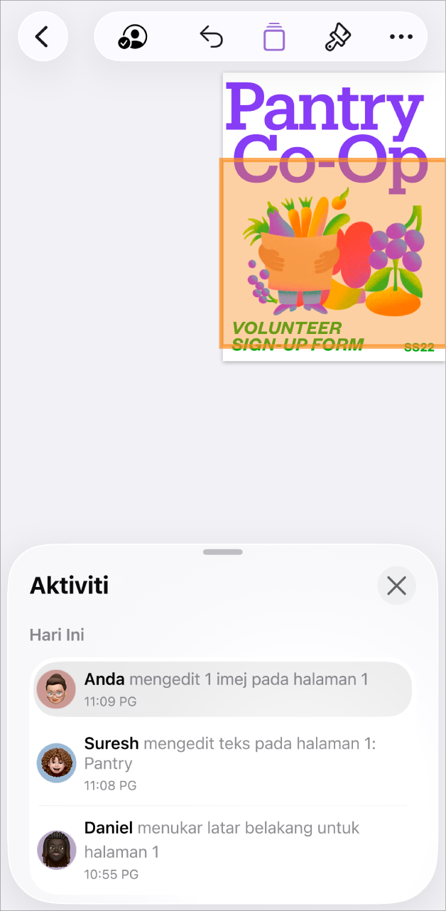 Menu kerjasama dengan peserta semasa disenaraikan.