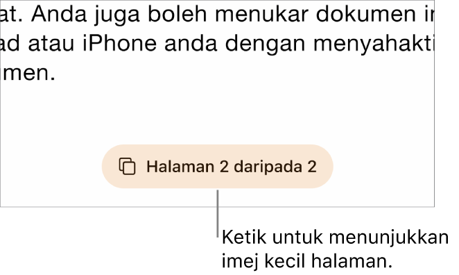 Dokumen terbuka dengan butang nombor halaman di bahagian tengah bawah skrin.