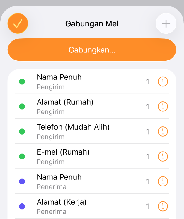 Tika medan gabungan disenaraikan dalam menu Gabungan Mel.