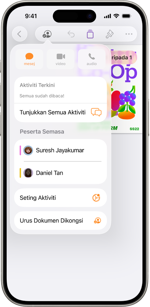Menu kerjasama menunjukkan nama orang yang bekerjasama pada dokumen.