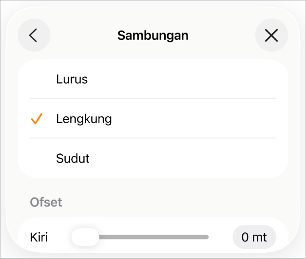 Kawalan Sambungan dengan Lengkung dipilih.
