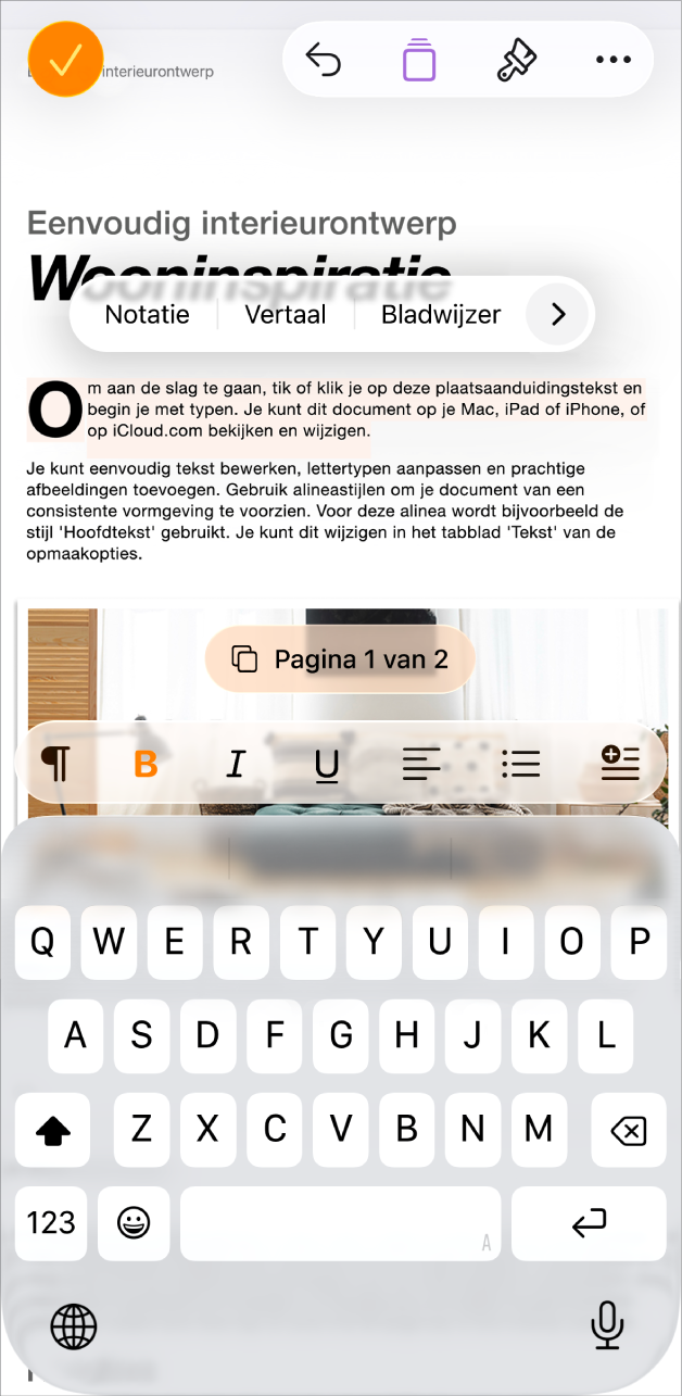 In een geopend document is plaatsaanduidingstekst geselecteerd.