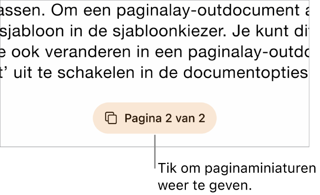 Een geopend document met eronder in het midden van het scherm de knop voor het paginanummer.