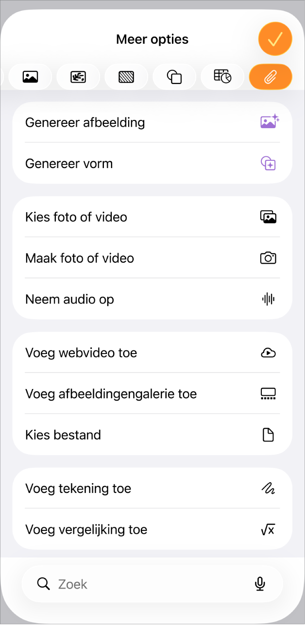 Het menu 'Voeg media toe'.