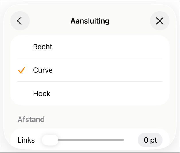 De aansluitingsregelaars waarbij 'Curve' is geselecteerd.