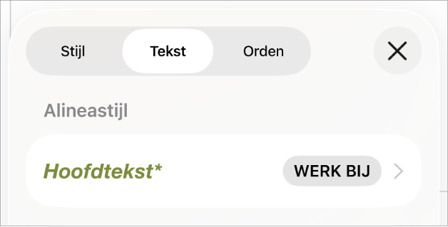 De alineastijl 'Hoofdtekst' met een sterretje ernaast.