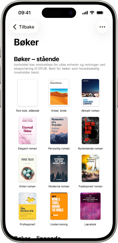 Malvelgeren med bokmaler i stående retning øverst og liggende retning under.