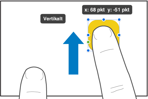 En finger over et objekt og en annen finger som dras mot den øvre delen av skjermen.