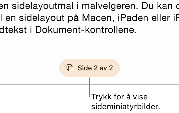 Et åpent dokument med sidenummerknappen nederst i midten av skjermen.