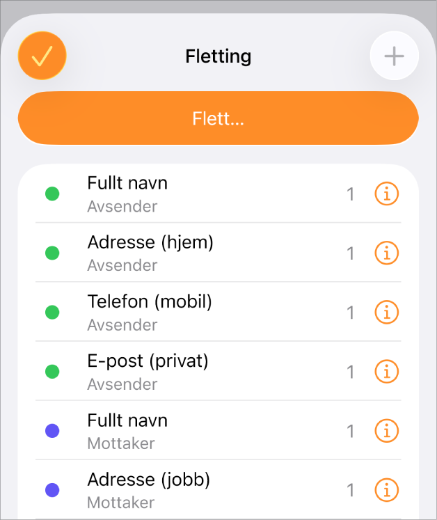 Forekomstlisten for flettefelt vises i Fletting-menyen.