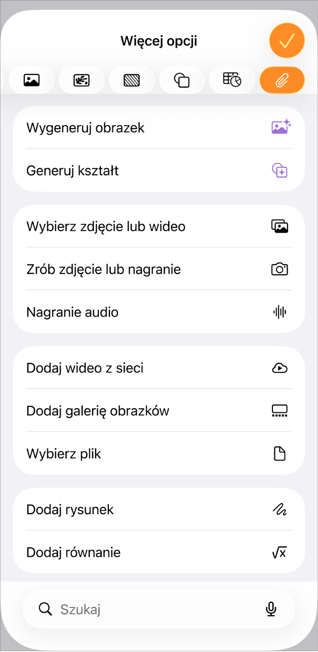 Wyświetlone menu Dodaj multimedia.