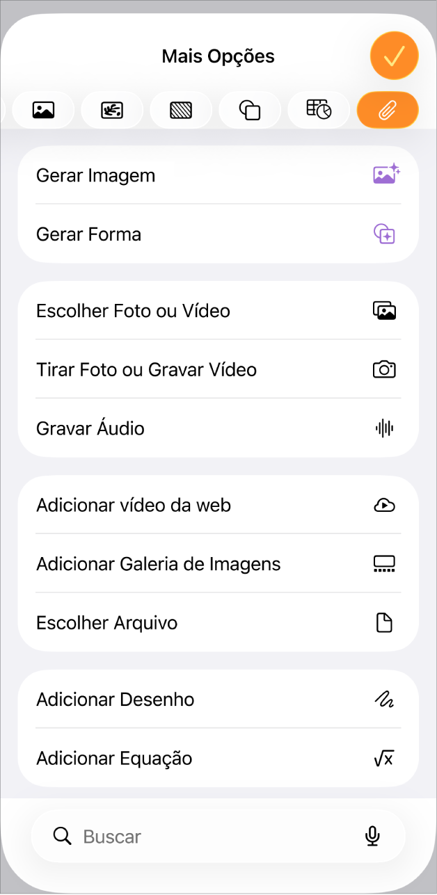O menu Adicionar Mídia.
